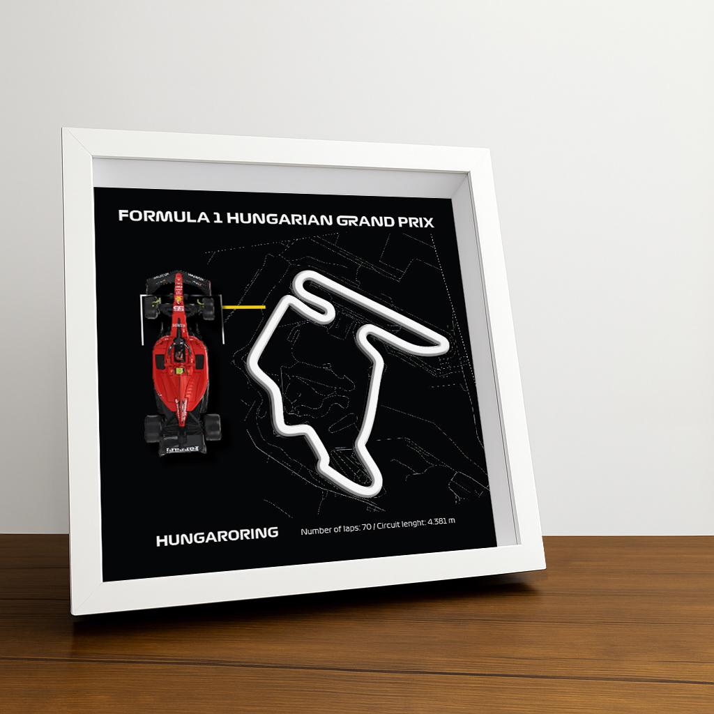 F1 Hungaroring - Hungarian okvir: pleksiglas 3D staza s Formula 1 modelom