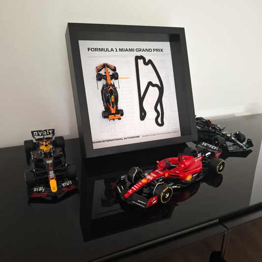 F1 Miami okvir: pleksiglas 3D staza s Formula 1 modelom