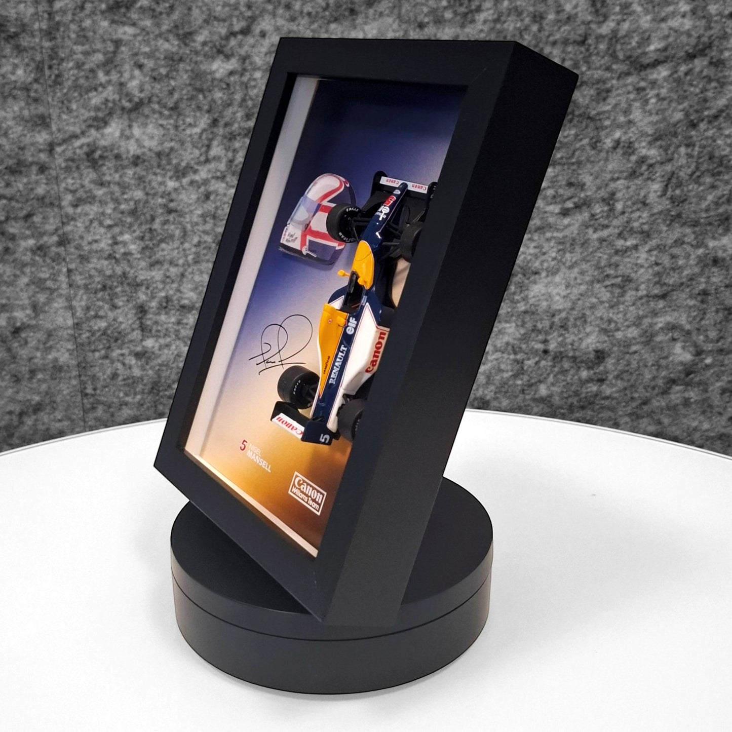 Nigel Mansell F1 okvir s Canon Wlliams Team (1:43) modelom - 3D kaciga i potpis