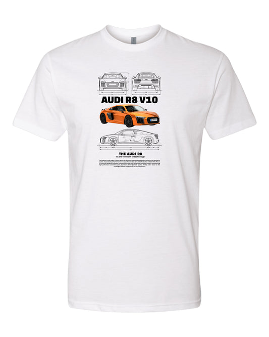 Audi R8 V10 W T-shirt (Various Colors and Sizes)