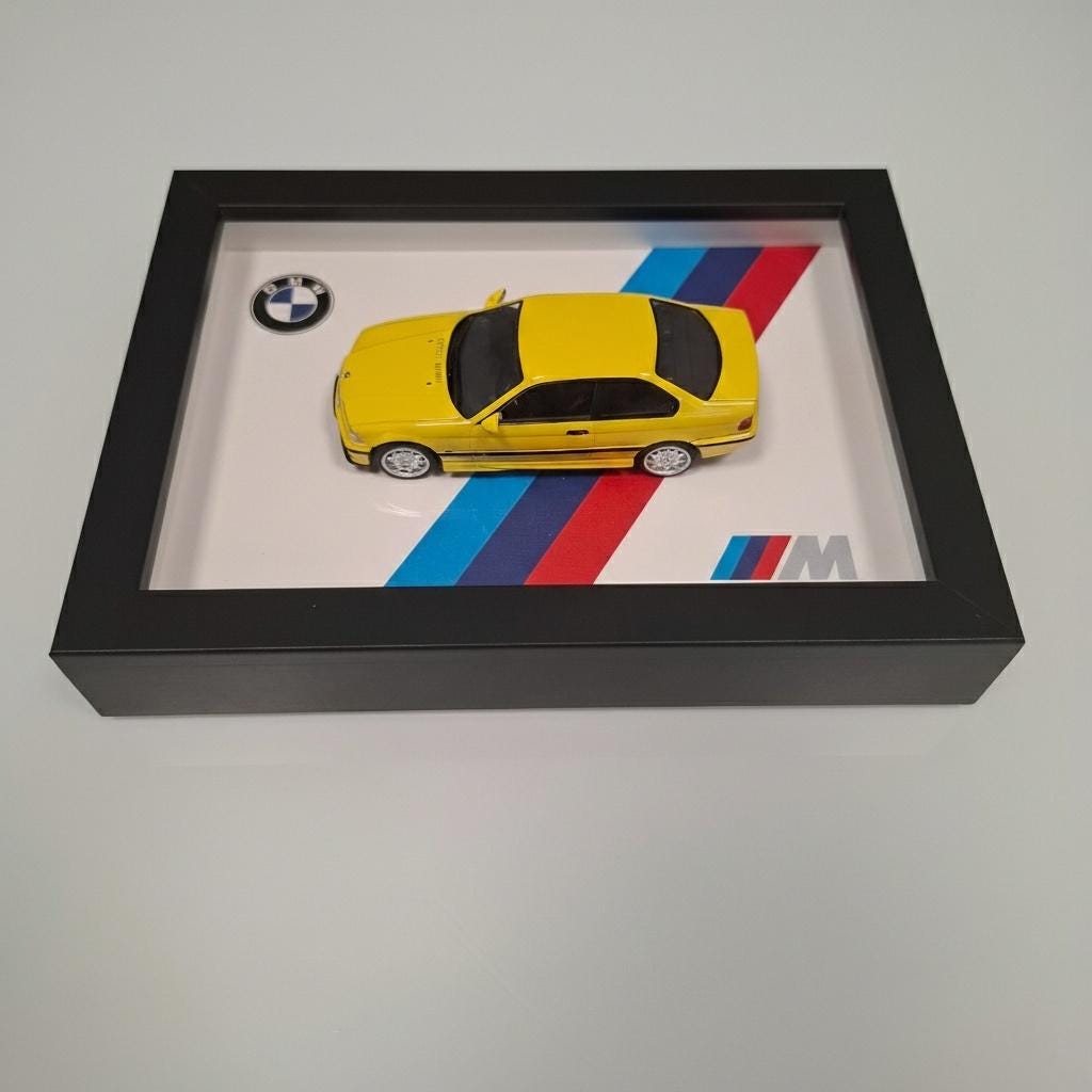 BMW M36 Car Model Mounted on a 1:43 Display Frame - Wall Art Gift