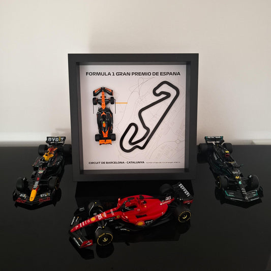 F1 Barcelona - Catalunya okvir: pleksiglas 3D staza s Formula 1 modelom