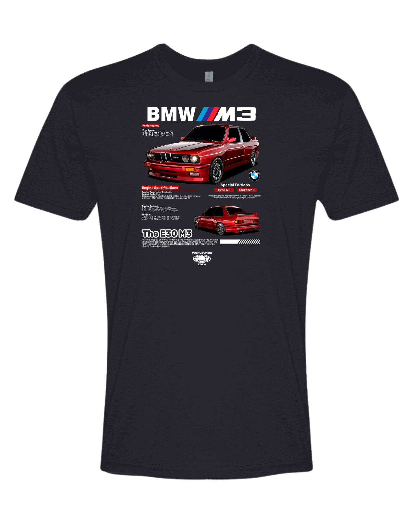 Bmw E30 M3 T-shirt (Various Colors and Sizes)