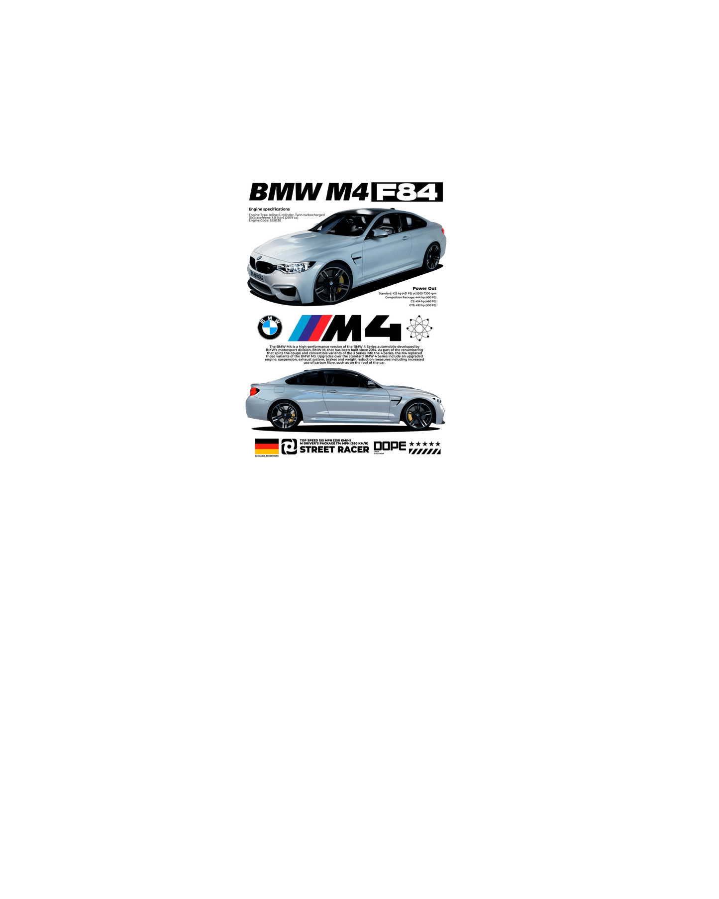 Bmw M4 F84 V2 T-shirt (Various Colors and Sizes)