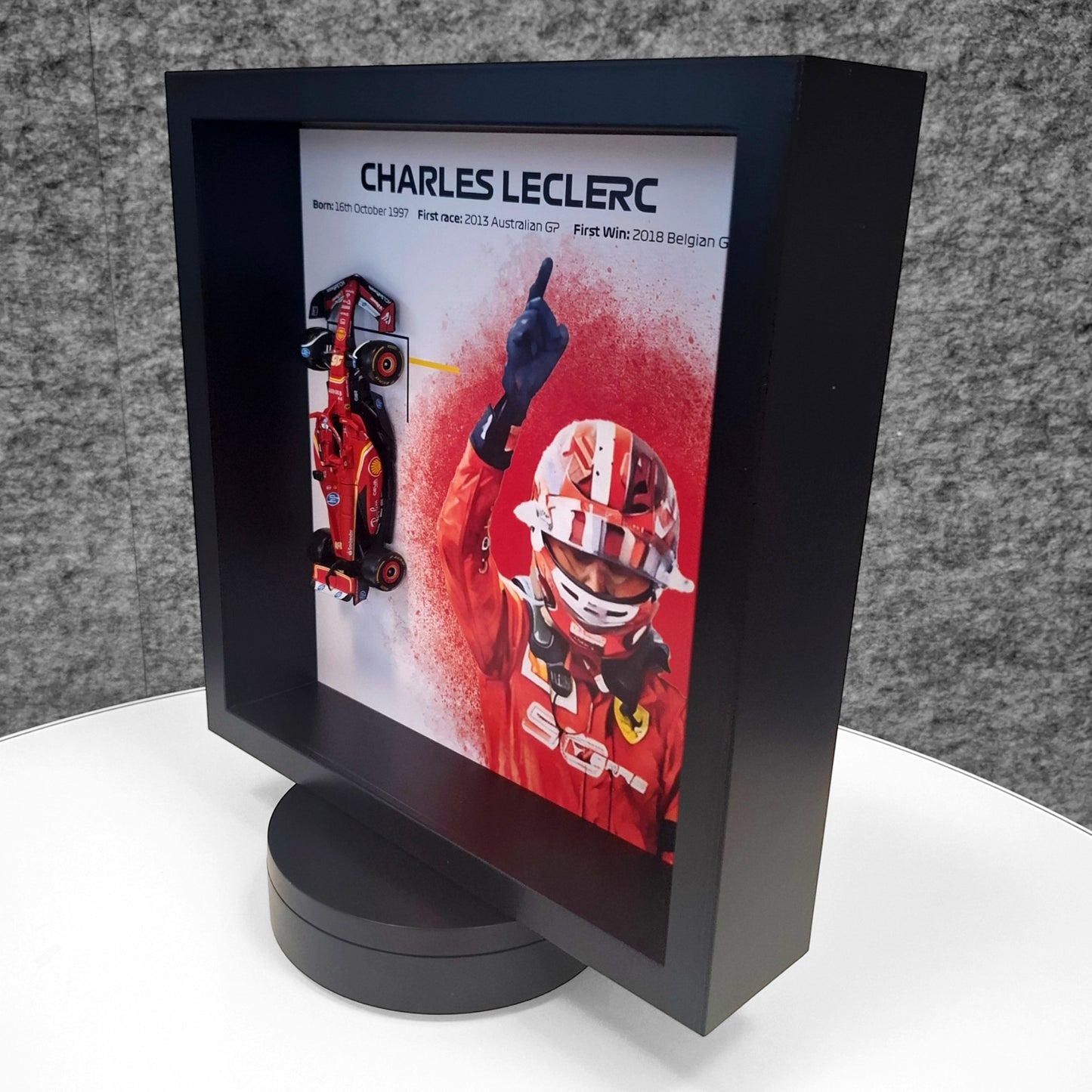 Charles Leclerc F1 Framed 3D Art: Formula One Ferrari Car Model