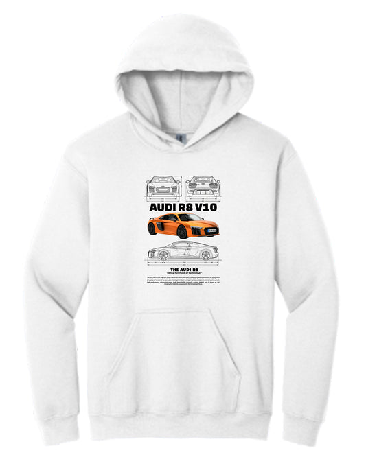 Audi R8 V10 W Hoodie (Various Colors and Sizes)