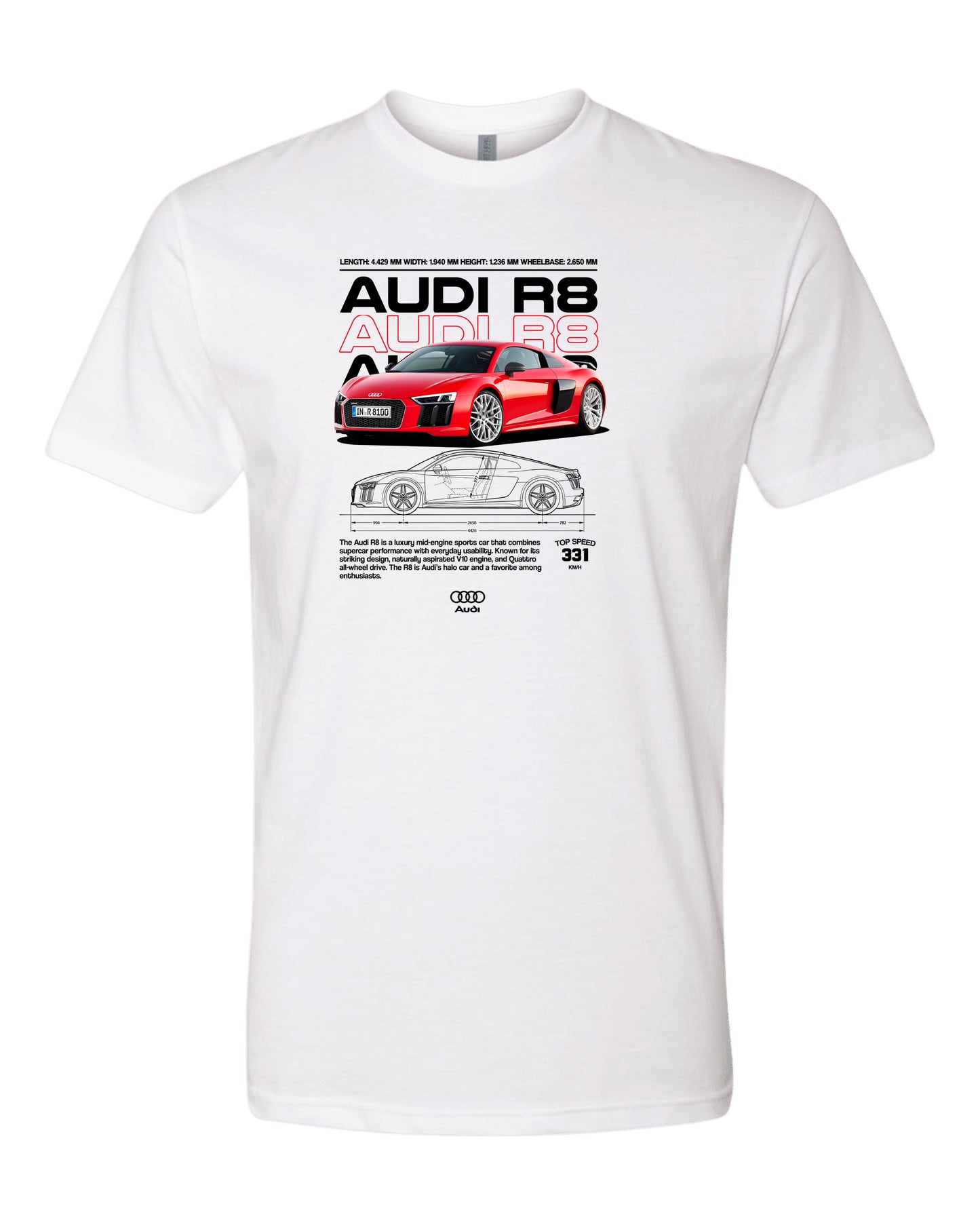 Audi R8 V2 T-shirt (Various Colors and Sizes)