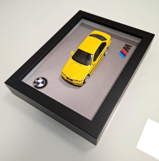 BMW M3 E36 Car Model Mounted on a Display Frame - Wall Art Gift