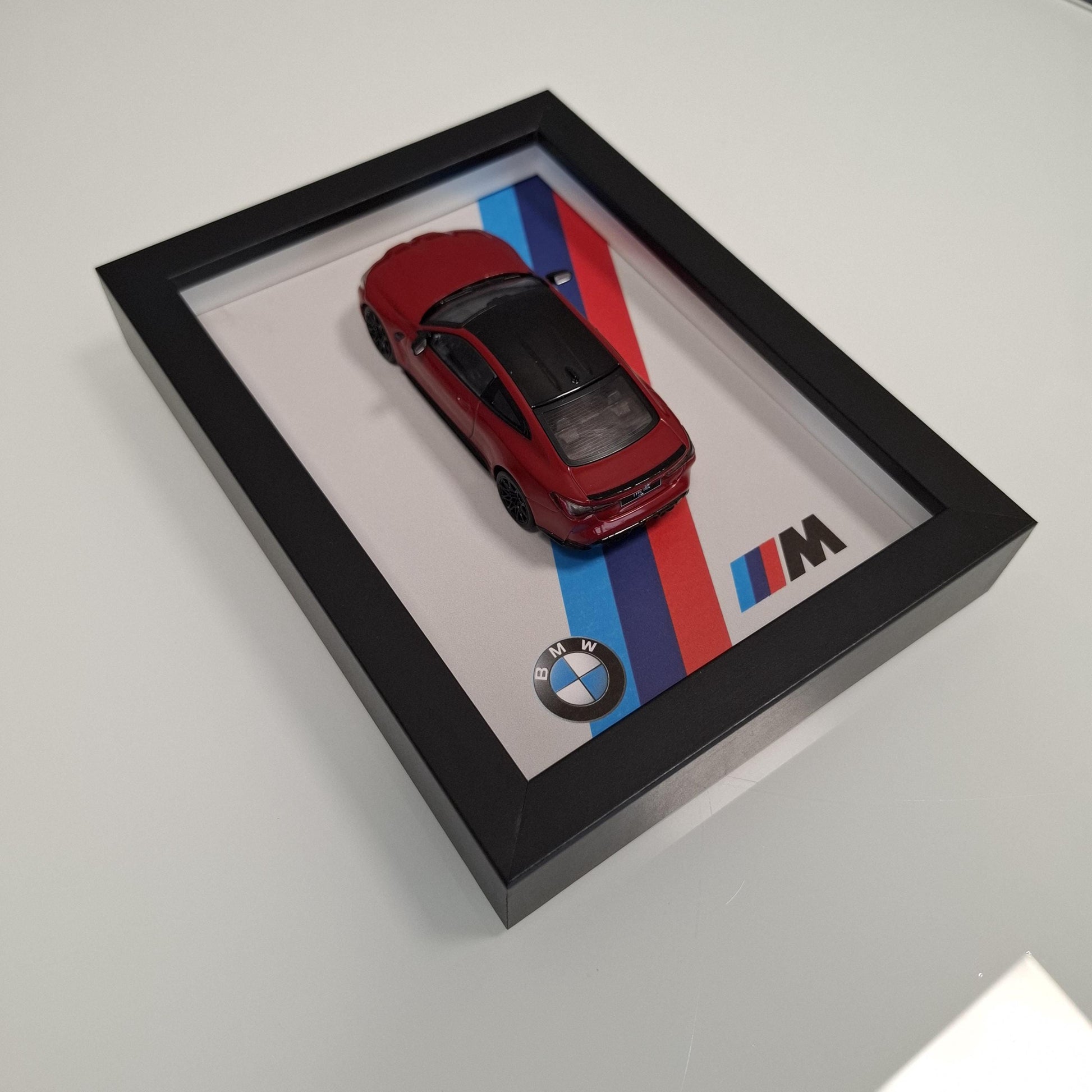 BMW M4 Car Model Mounted on a 1:43 Display Frame - Wall Art - BMW Gift for Car Enthusiasts - M Power Decor