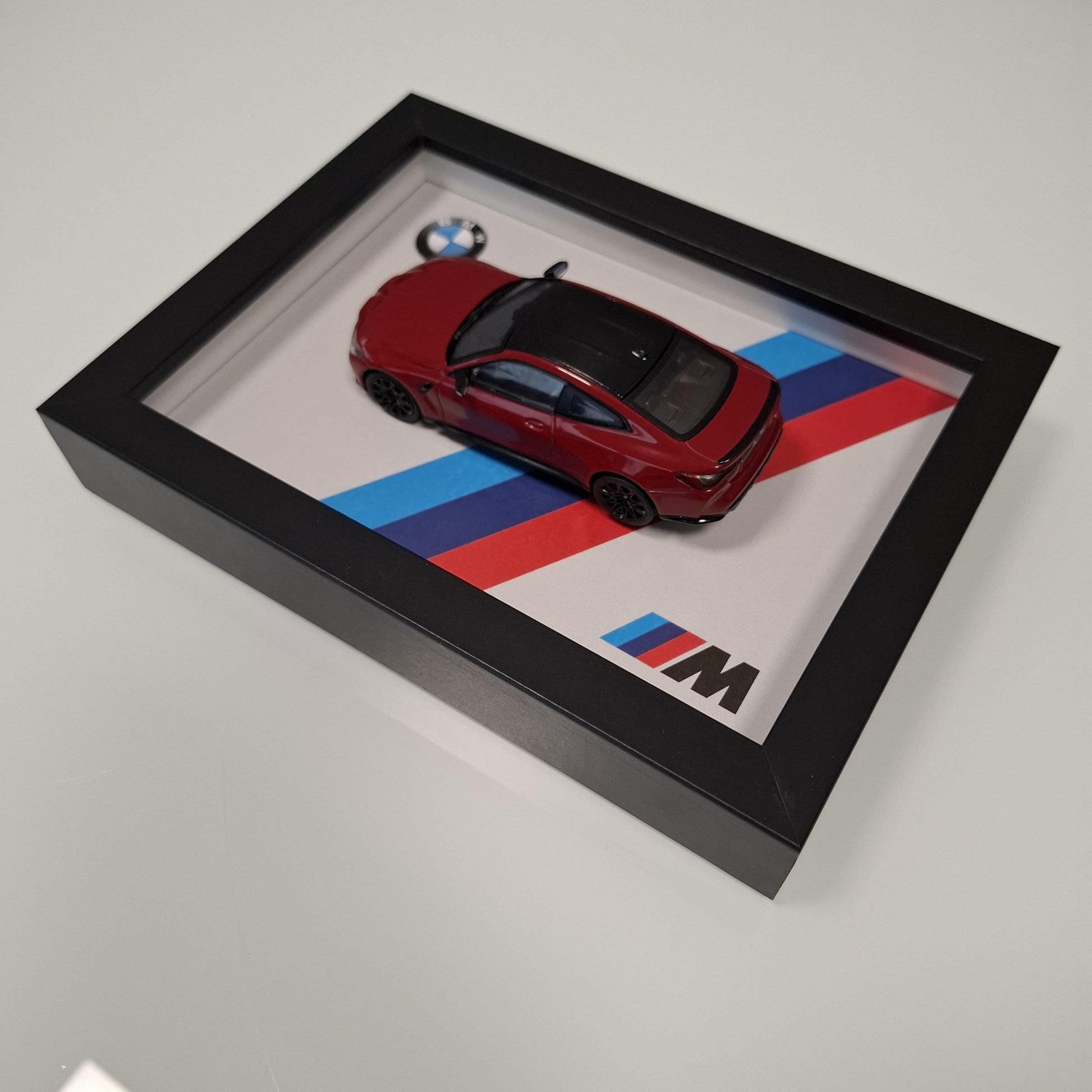 BMW M4 Car Model Mounted on a 1:43 Display Frame - Wall Art - BMW Gift for Car Enthusiasts - M Power Decor