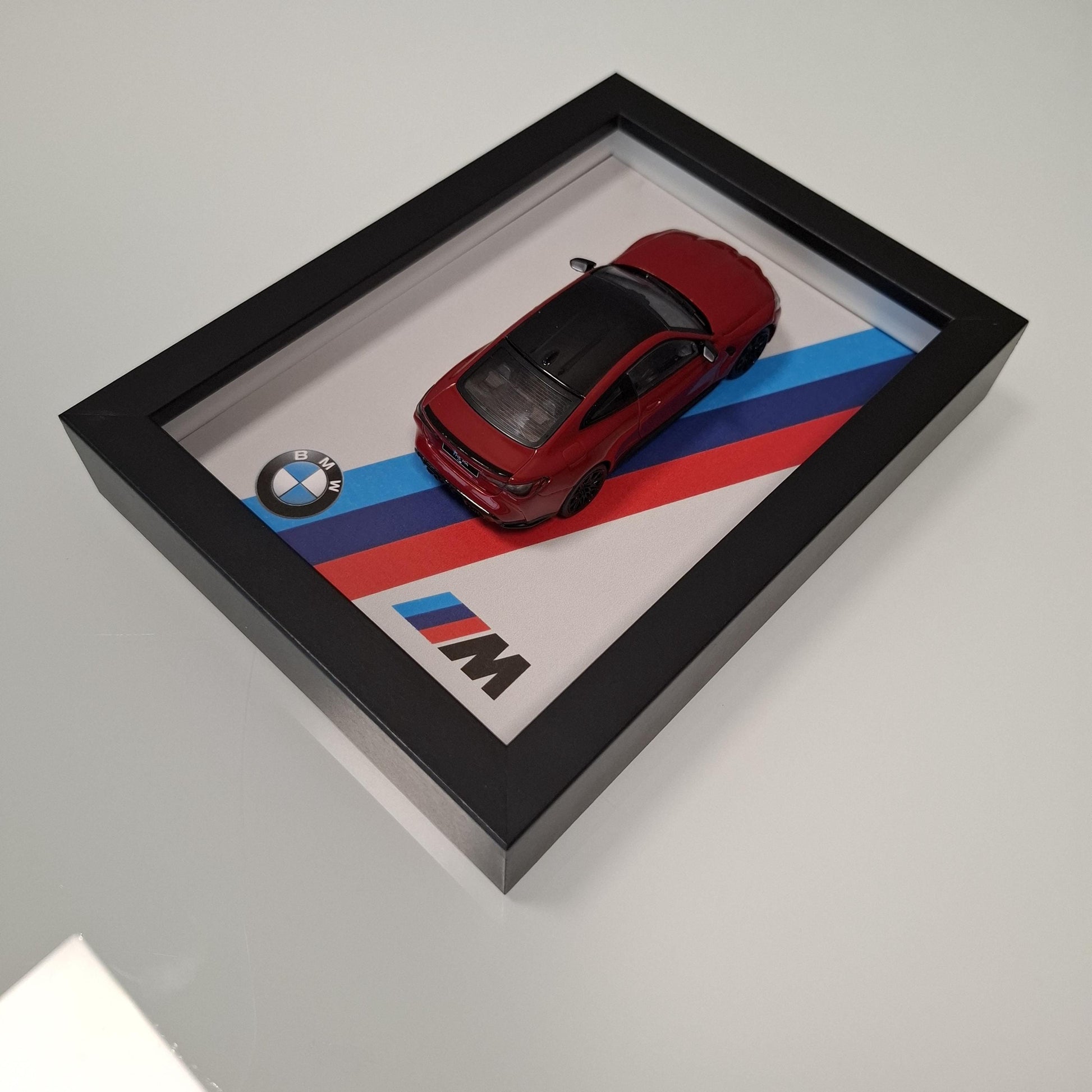 BMW M4 Car Model Mounted on a 1:43 Display Frame - Wall Art - BMW Gift for Car Enthusiasts - M Power Decor