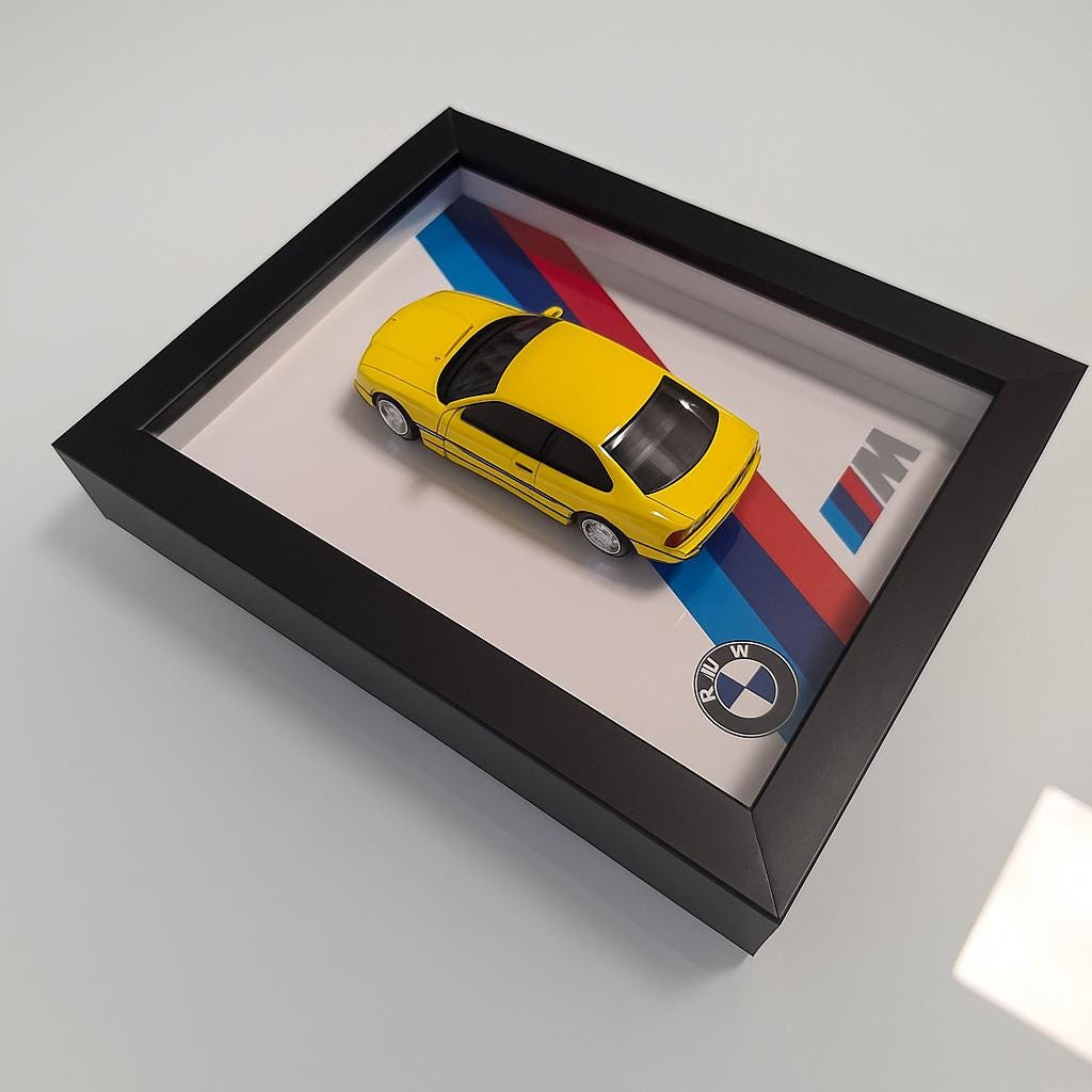 BMW M36 Car Model Mounted on a 1:43 Display Frame - Wall Art Gift