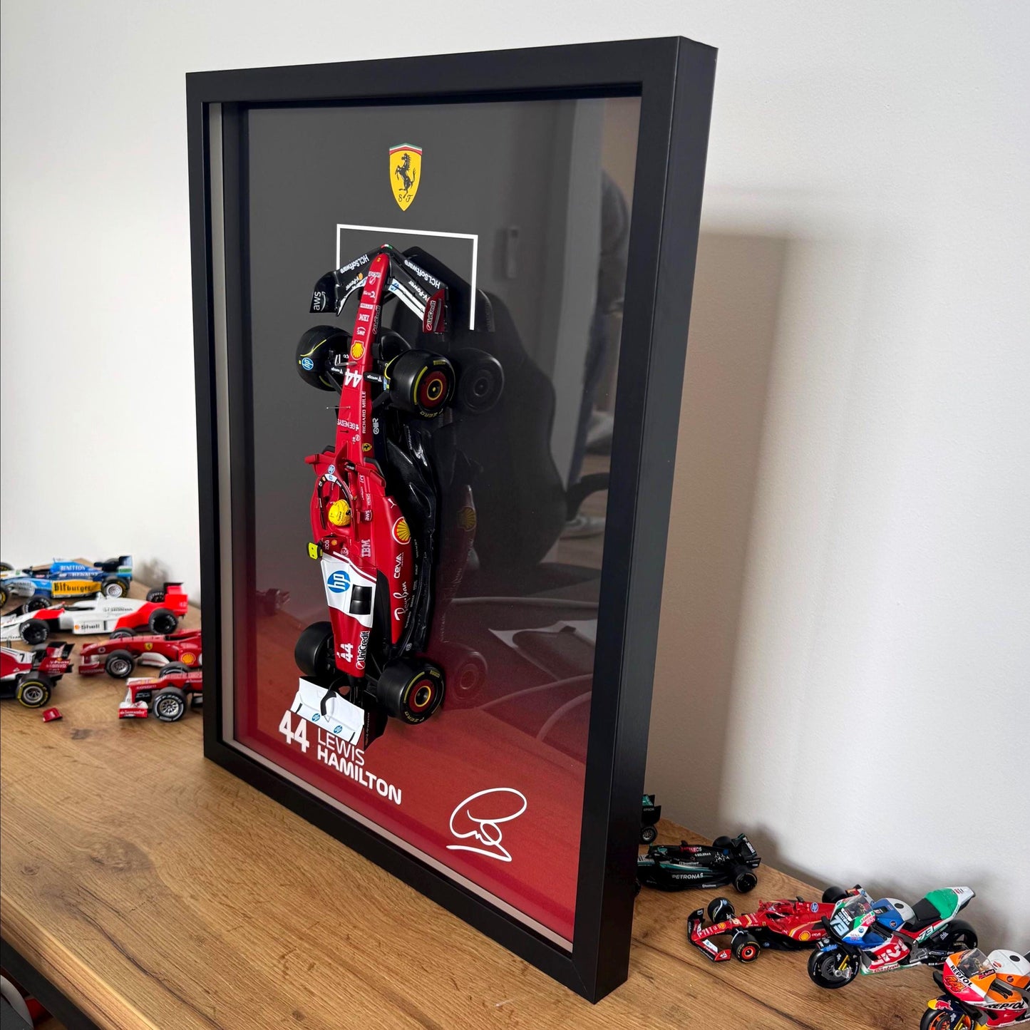 Lewis Hamilton F1 Wall Art | Formula 1 3D Framed Artwork | Ferrari Racing Decor Gift - 40x50 cm