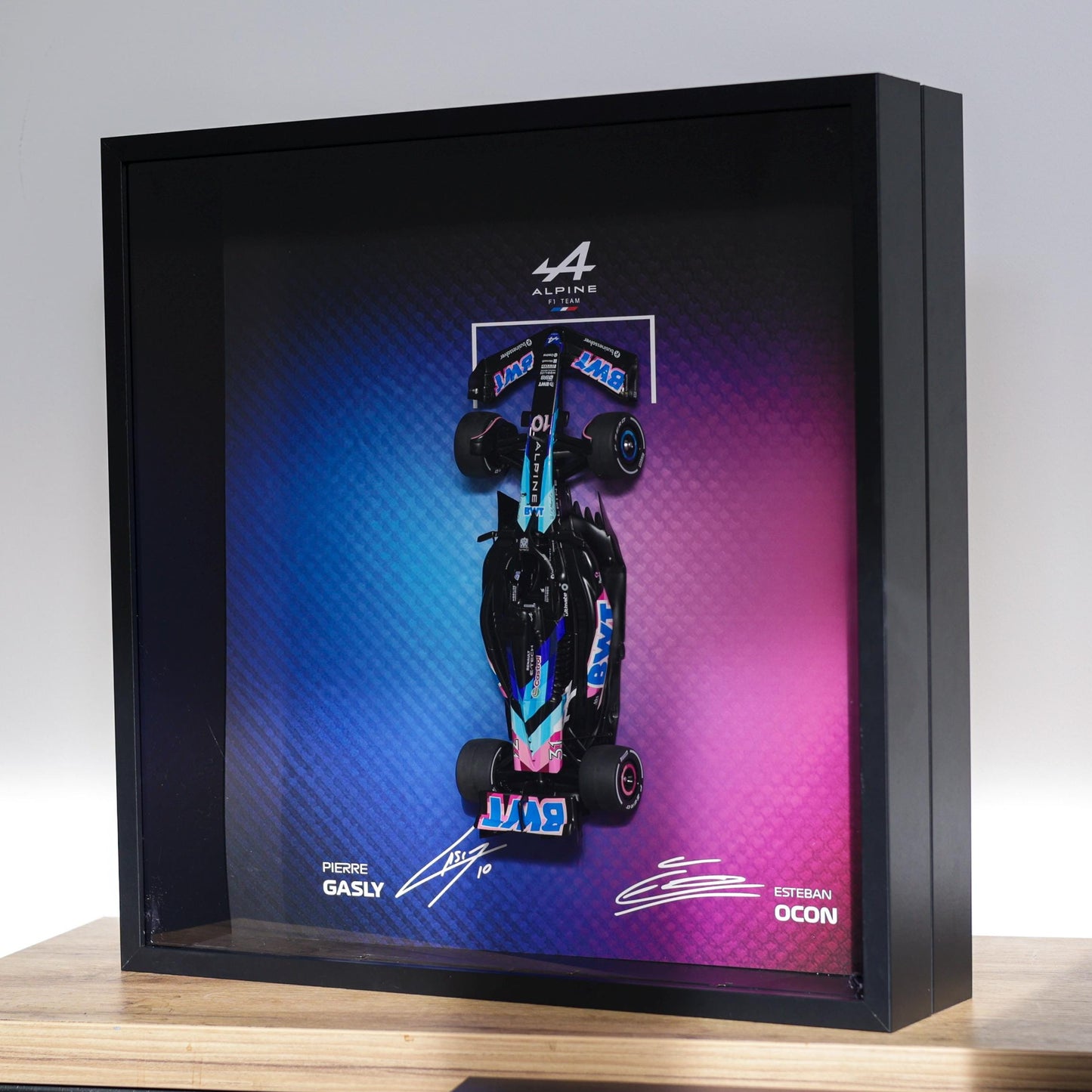 Alpine F1 - Gasly - Ocon - 3D Framed Artwork (XL) – 1:18 Car Model - Deep Frame - 50x50x12 cm
