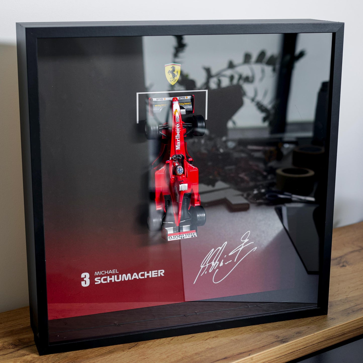 Michael Schumacher F1 - Ferrari - 3D Framed Artwork (XL) – 1:18 Car Model - Deep Frame - 50x50x12 cm