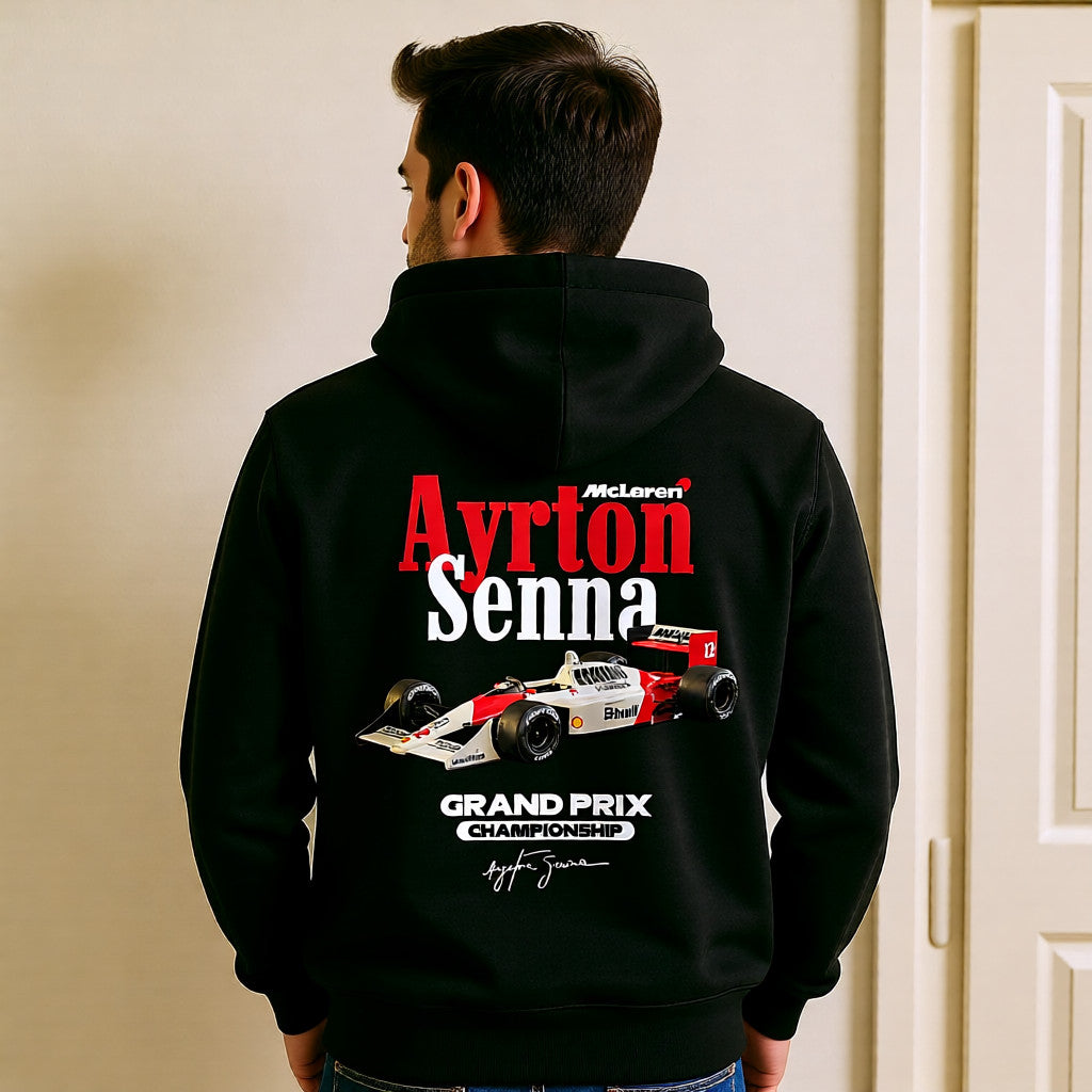 Ayrton Senna McLaren Hoodie – F1 Legend Vintage Racing | Retro Black