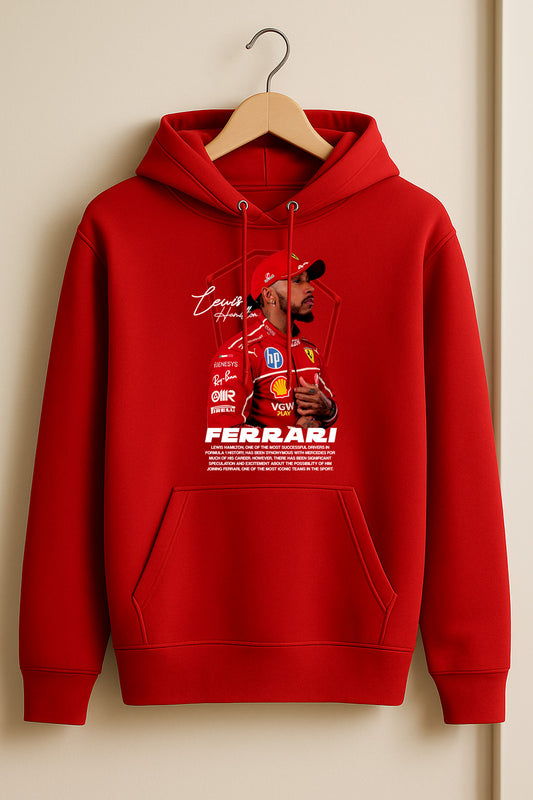 Lewis Hamilton Ferrari Hoodie SF25 Graphic – Scuderia F1 Fan Merch | Red