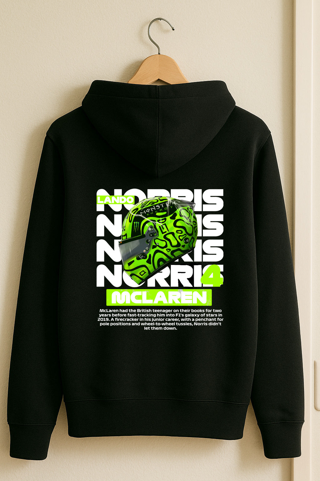 Lando Norris #4 Helmet Hoodie – Neon Green Design | F1 Merch | Black