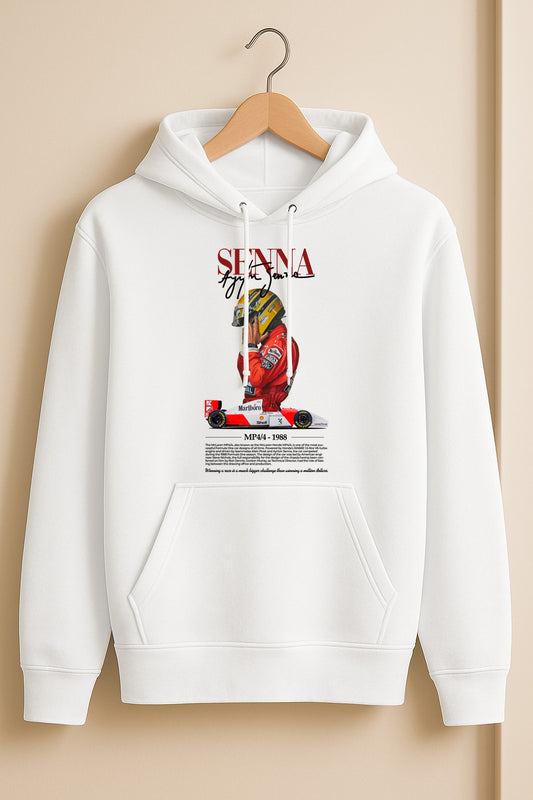 Ayrton Senna Hoodie – McLaren MP4/4 Tribute | F1 Legend | White