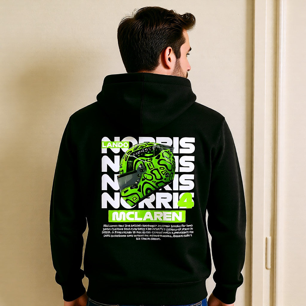 Lando Norris #4 Helmet Hoodie – Neon Green Design | F1 Merch | Black