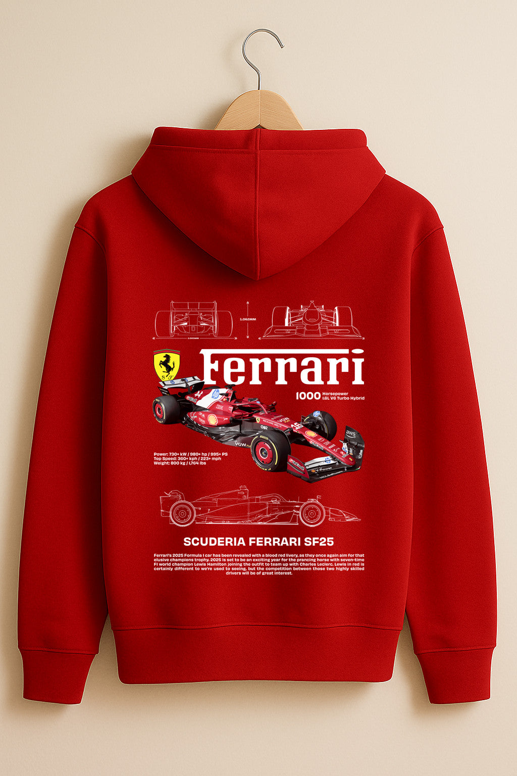 Charles Leclerc #16 Ferrari Hoodie – SF25 Car & Helmet Design | F1 Red