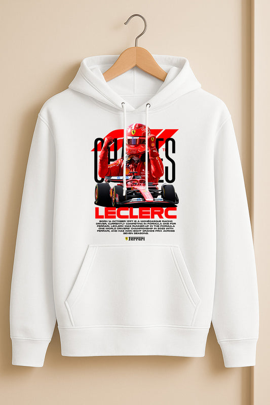 Charles Leclerc #16 Ferrari Hoodie – Scuderia Car & Driver | F1 White